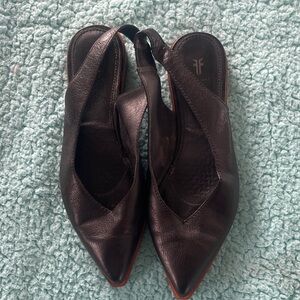 Frye Black Leather Pointed Slingback Mules